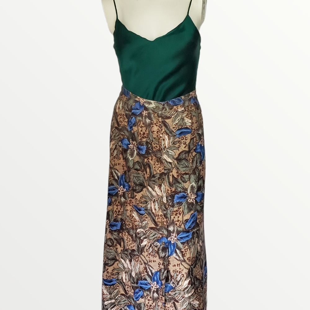 Vintage Silk Jungle Print Maxi Skirt